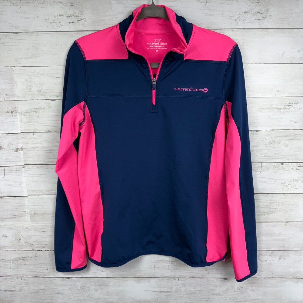 Vineyard Vines Performance Hot Pink/Navy 1/4 Zip Pullover
